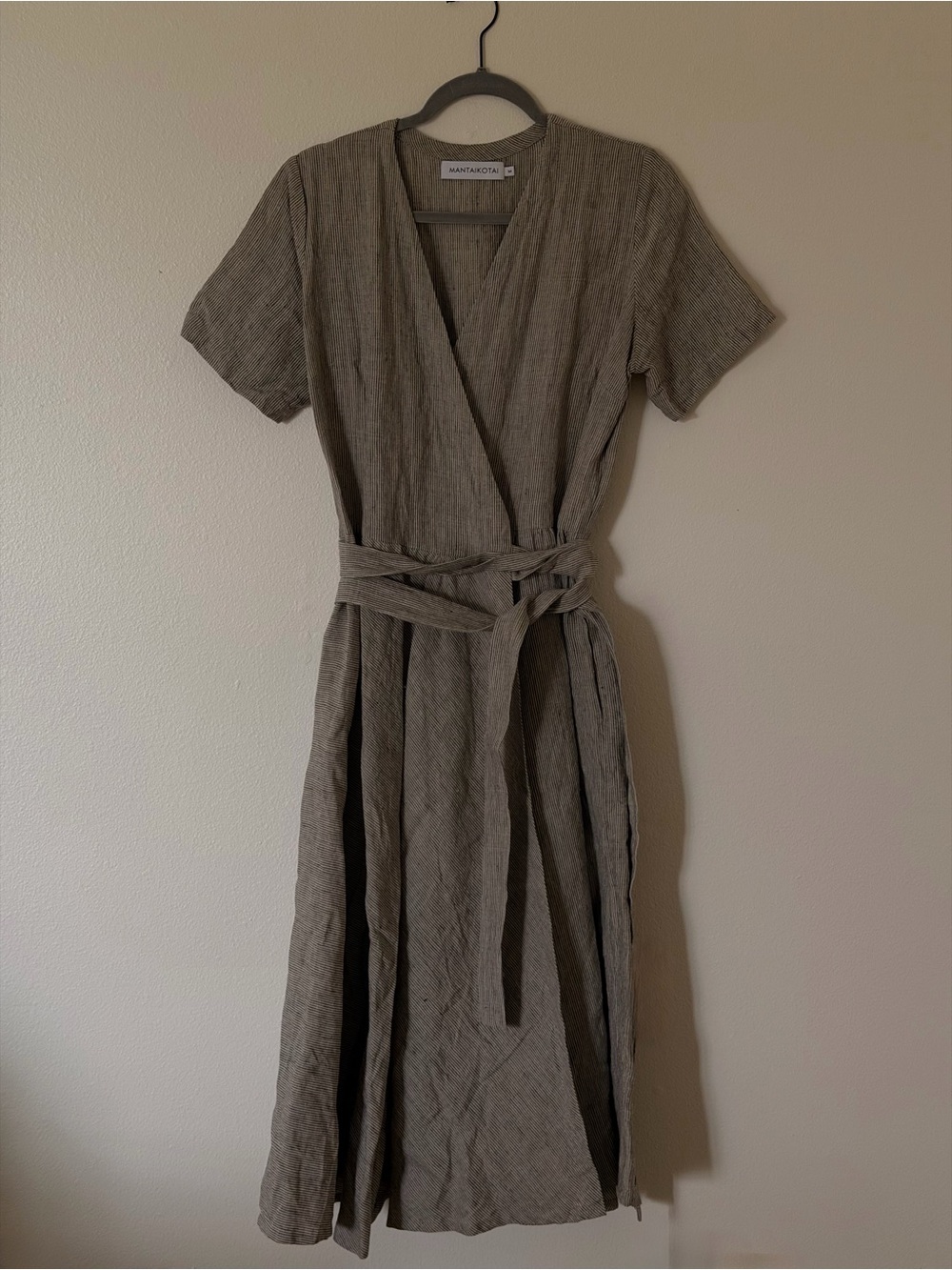 Minimal Wrap Midi Dress in Taupe by Nanushka